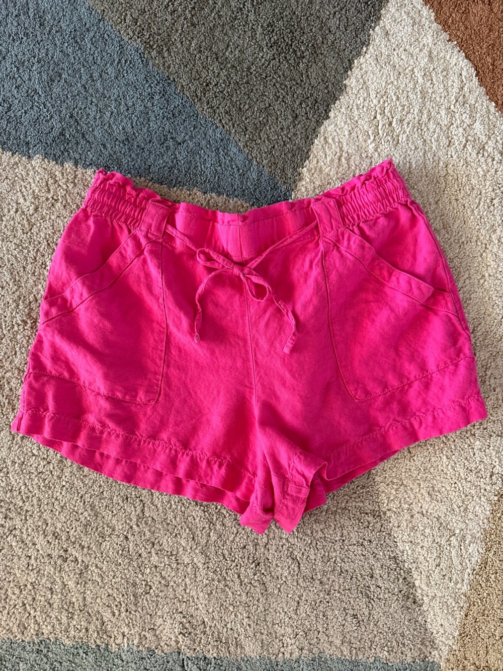 LOFT Linen/Viscose Blend Hot Pink Pull-On Shorts
